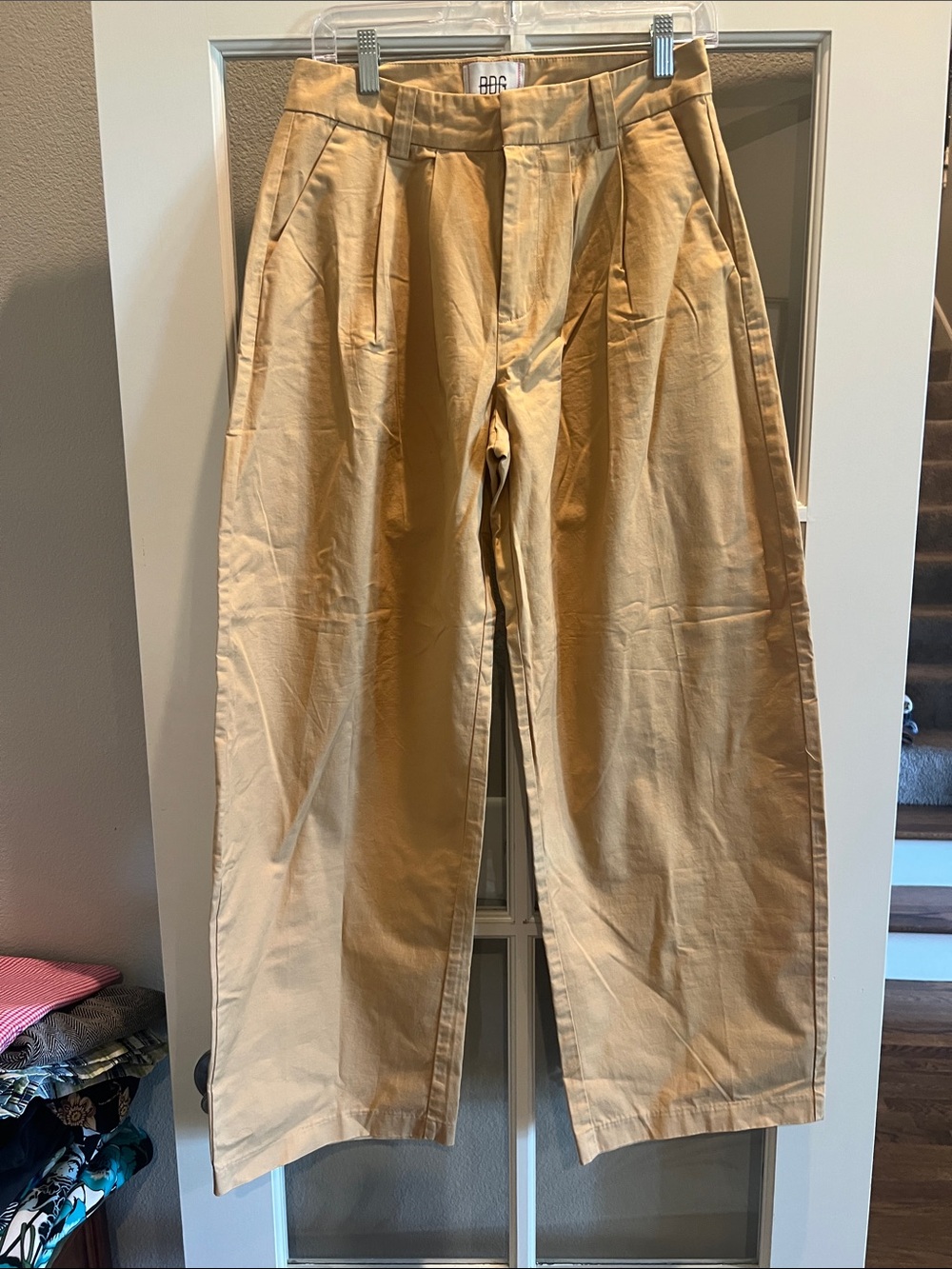 Urban Outfitters Beige-Tan Wide Leg Pleated Trousers